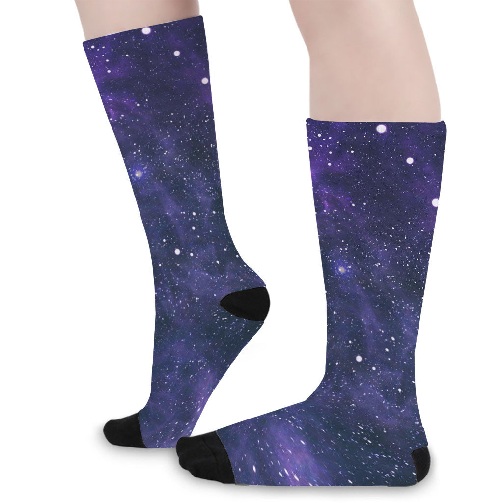 Dark Purple Galaxy Outer Space Print Long Socks