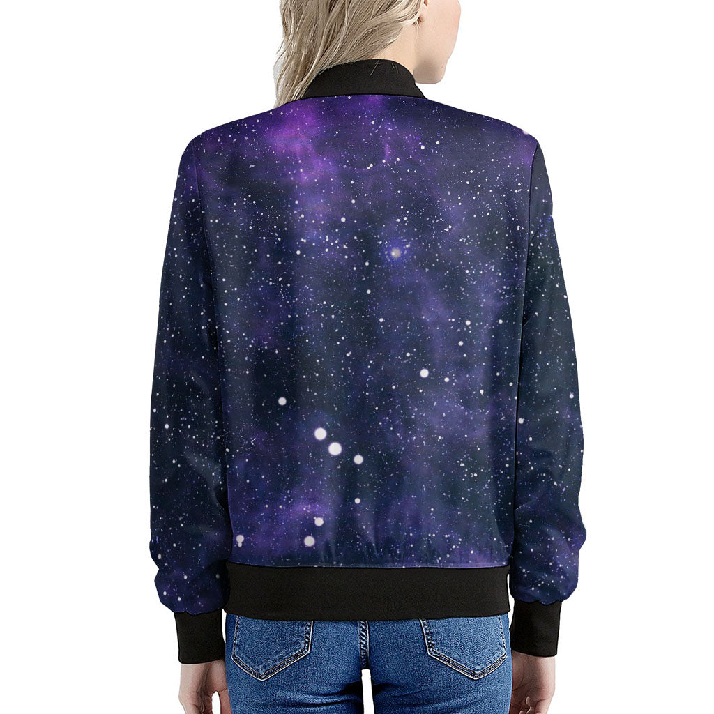 Dark Purple Galaxy Outer Space Print Women's Bomber Jacket