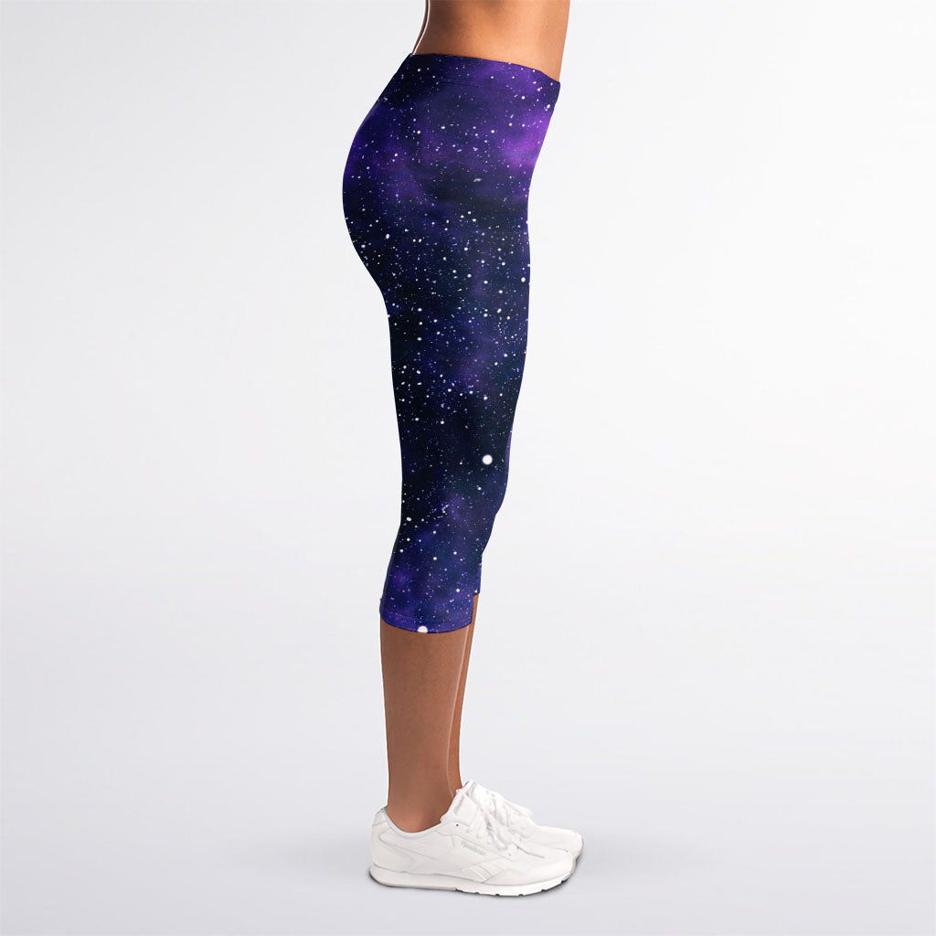 Dark Purple Galaxy Outer Space Print Women's Capri Leggings