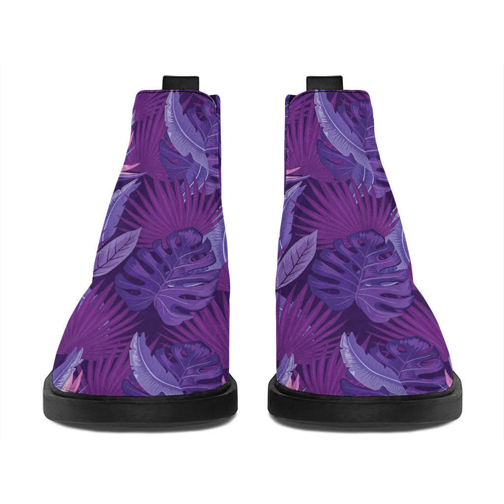 Dark Purple Hawaiian Tropical Print Flat Ankle Boots