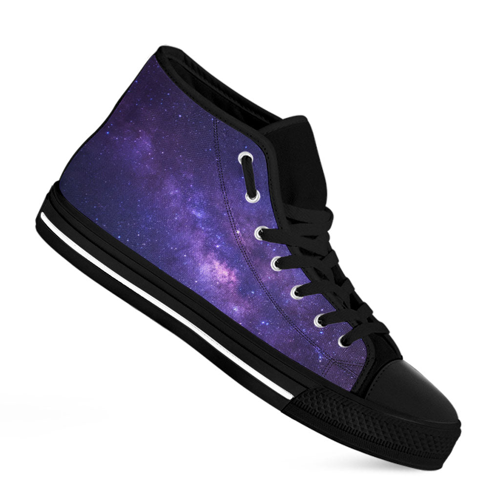 Dark Purple Milky Way Galaxy Space Print Black High Top Sneakers