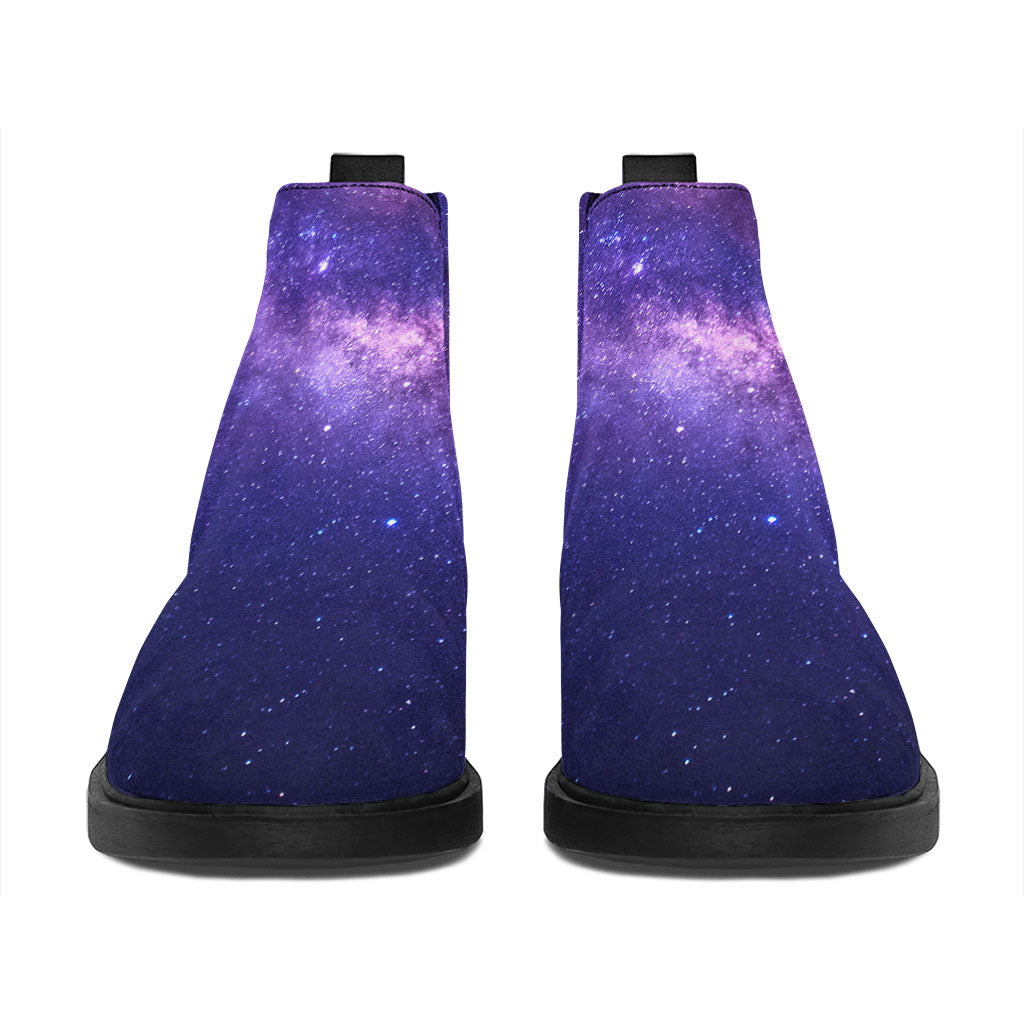 Dark Purple Milky Way Galaxy Space Print Flat Ankle Boots