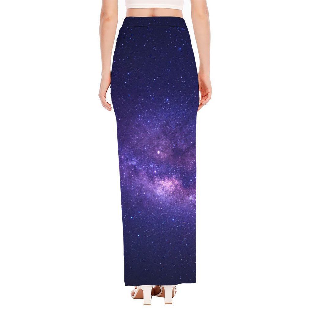 Dark Purple Milky Way Galaxy Space Print High Slit Maxi Skirt