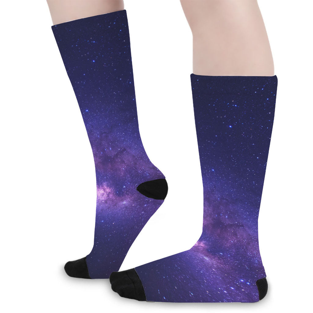 Dark Purple Milky Way Galaxy Space Print Long Socks