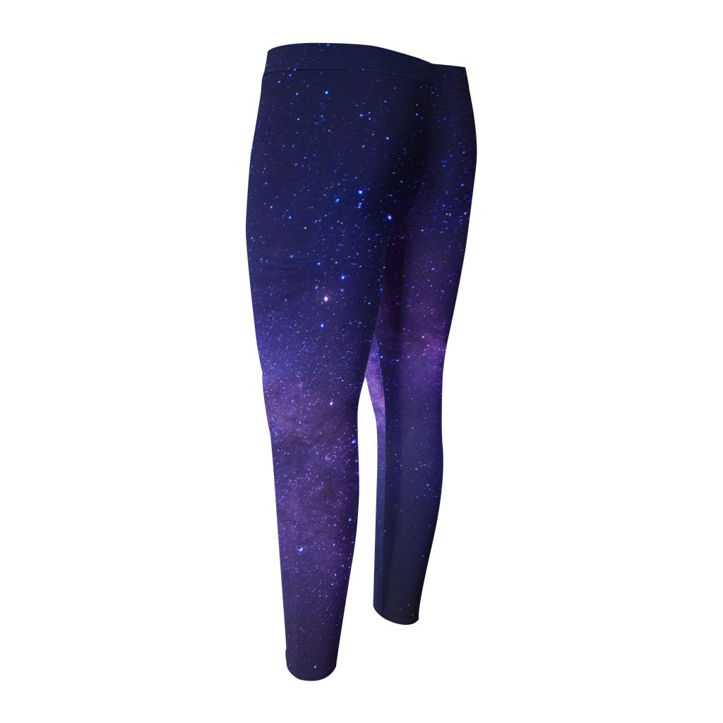 Dark Purple Milky Way Galaxy Space Print Men's Compression Pants