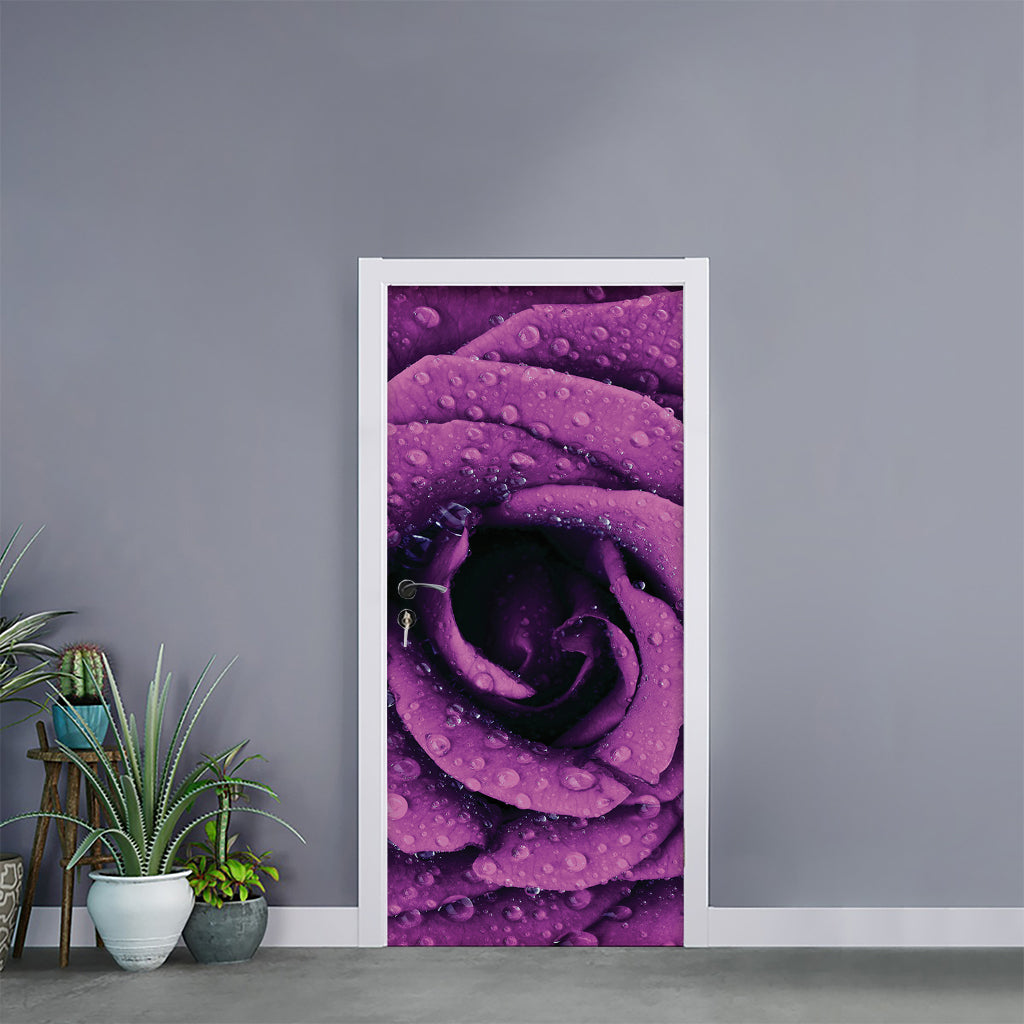 Dark Purple Rose Print Door Sticker