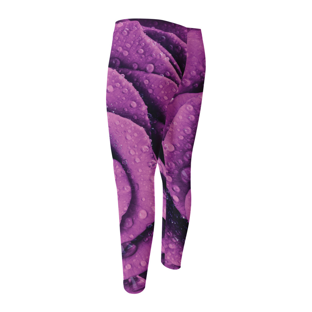 Dark Purple Rose Print Men's Compression Pants