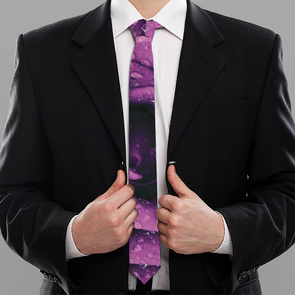 Dark Purple Rose Print Necktie