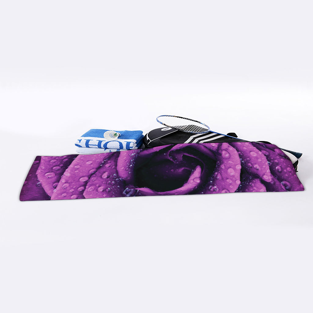 Dark Purple Rose Print Sports Towel
