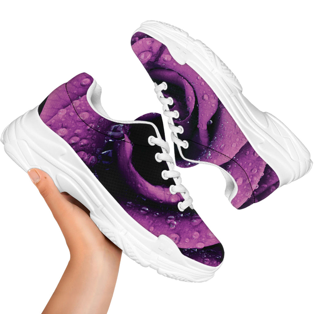 Dark Purple Rose Print White Chunky Shoes