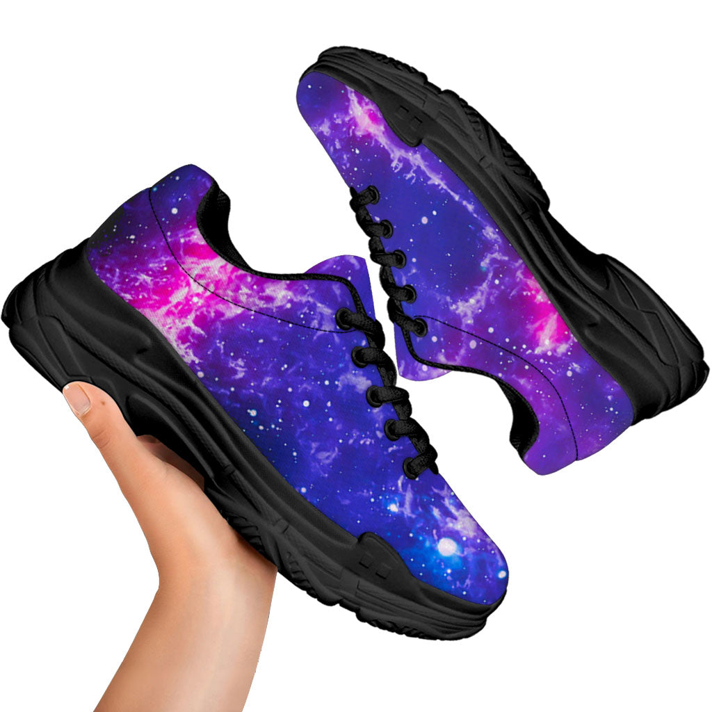 Dark Purple Universe Galaxy Space Print Black Chunky Shoes
