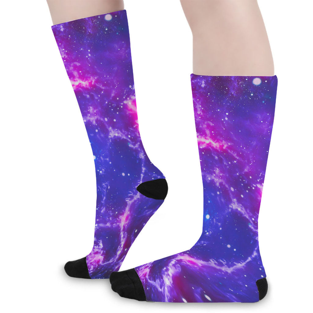 Dark Purple Universe Galaxy Space Print Long Socks