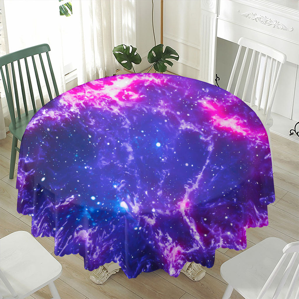 Dark Purple Universe Galaxy Space Print Waterproof Round Tablecloth