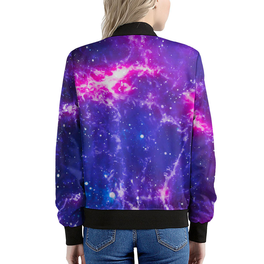 Dark Purple Universe Galaxy Space Print Women's Bomber Jacket