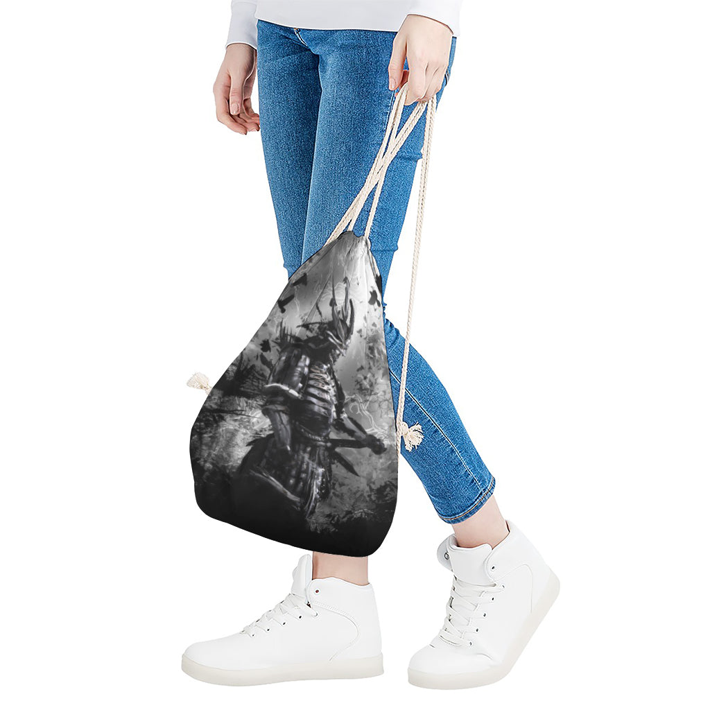 Dark Samurai Warrior Print Drawstring Bag