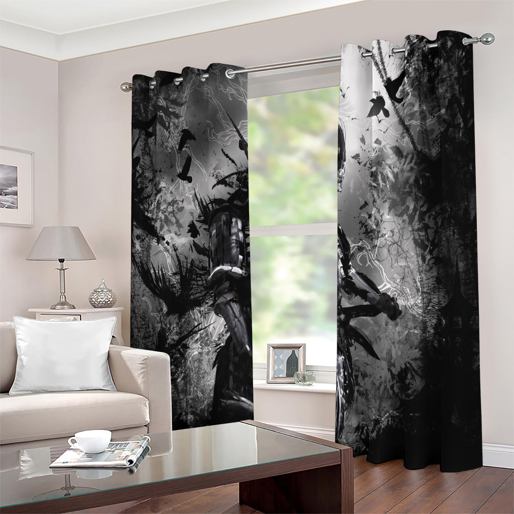 Dark Samurai Warrior Print Extra Wide Grommet Curtains