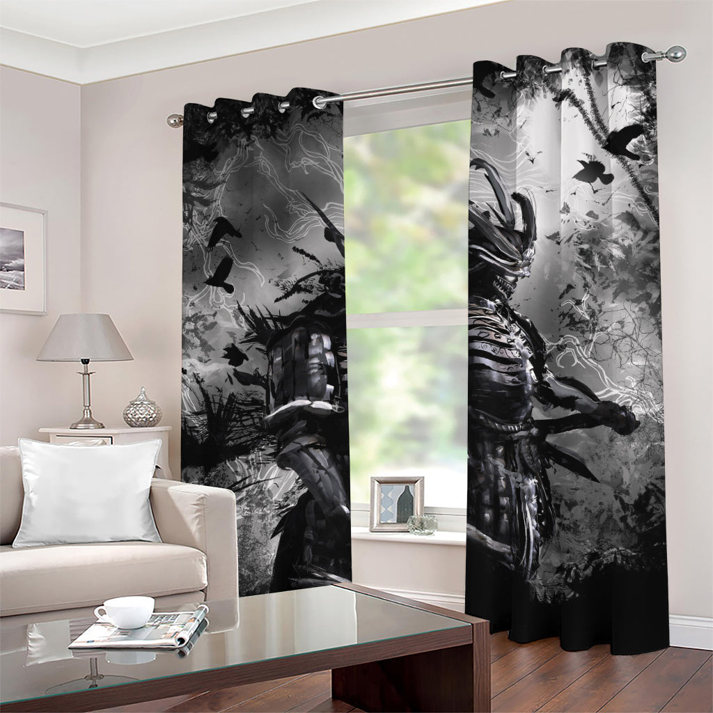 Dark Samurai Warrior Print Grommet Curtains