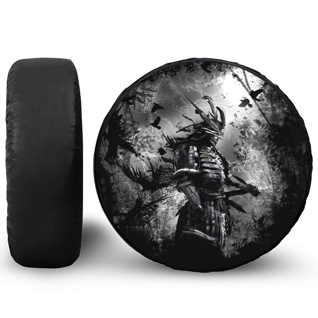 Dark Samurai Warrior Print Leather Spare Tire Cover