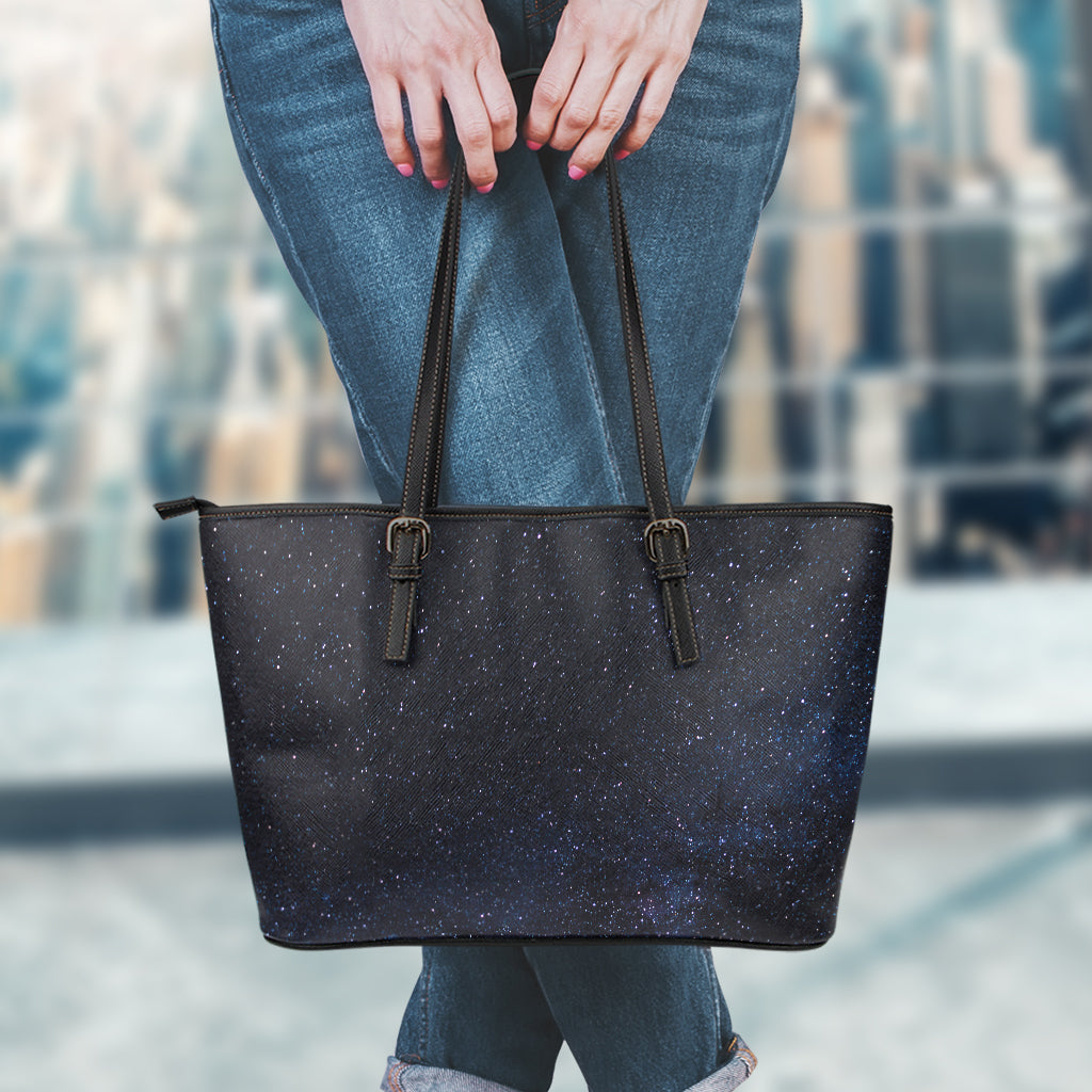 Dark Space Print Leather Tote Bag