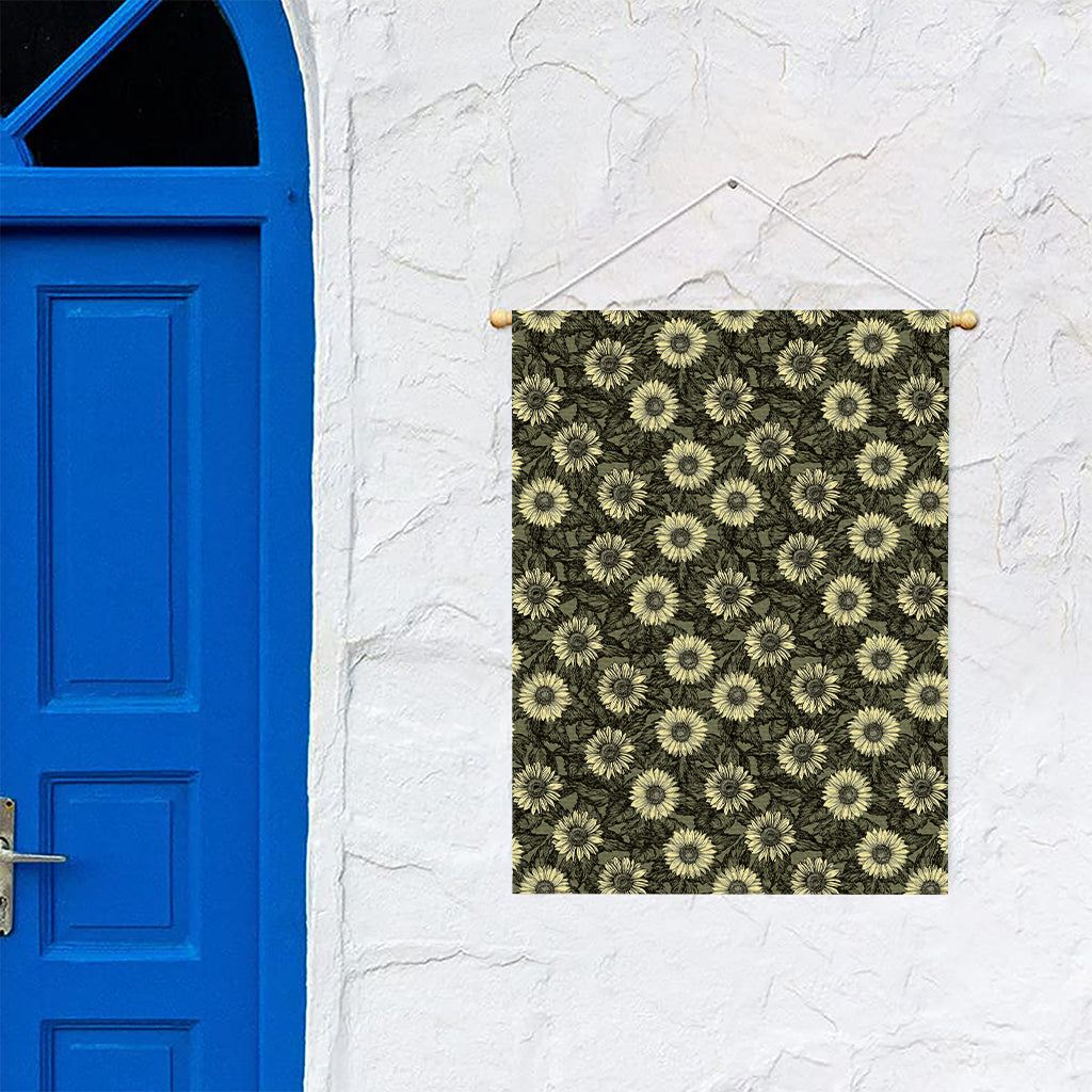 Dark Sunflower Pattern Print Garden Flag