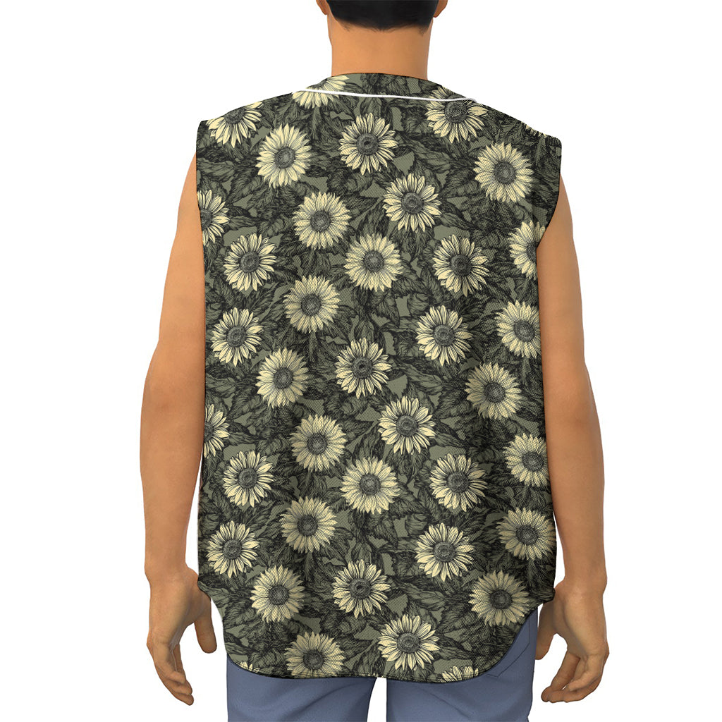 Dark Sunflower Pattern Print Sleeveless Baseball Jersey