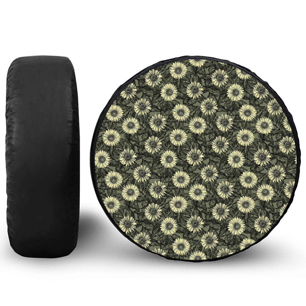 Dark Sunflower Pattern Print Tire Cover