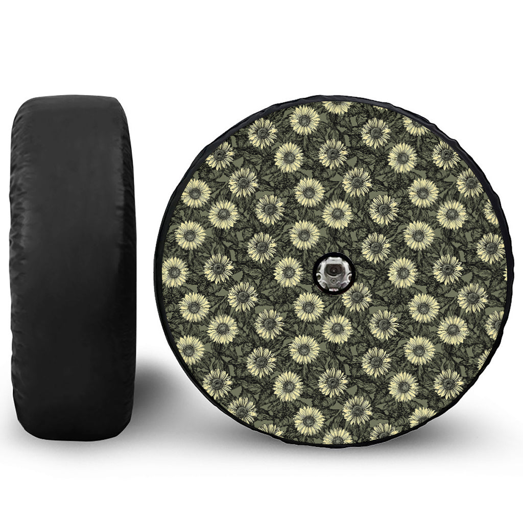 Dark Sunflower Pattern Print Tire Cover With Camera Hole