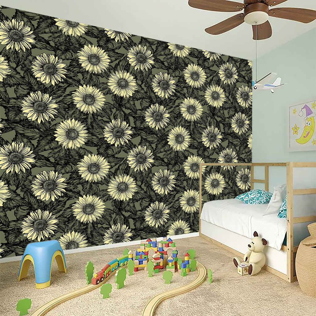 Dark Sunflower Pattern Print Wall Sticker