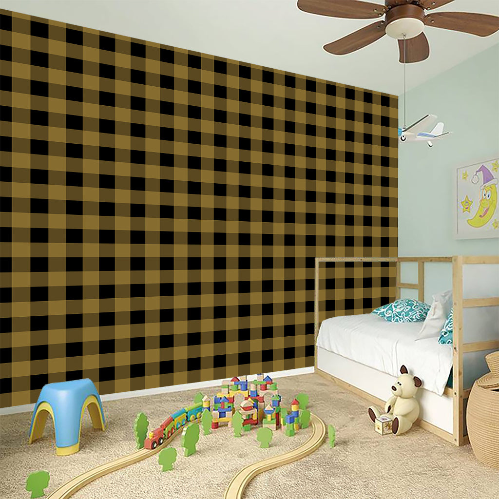 Dark Tan And Black Check Pattern Print Wall Sticker