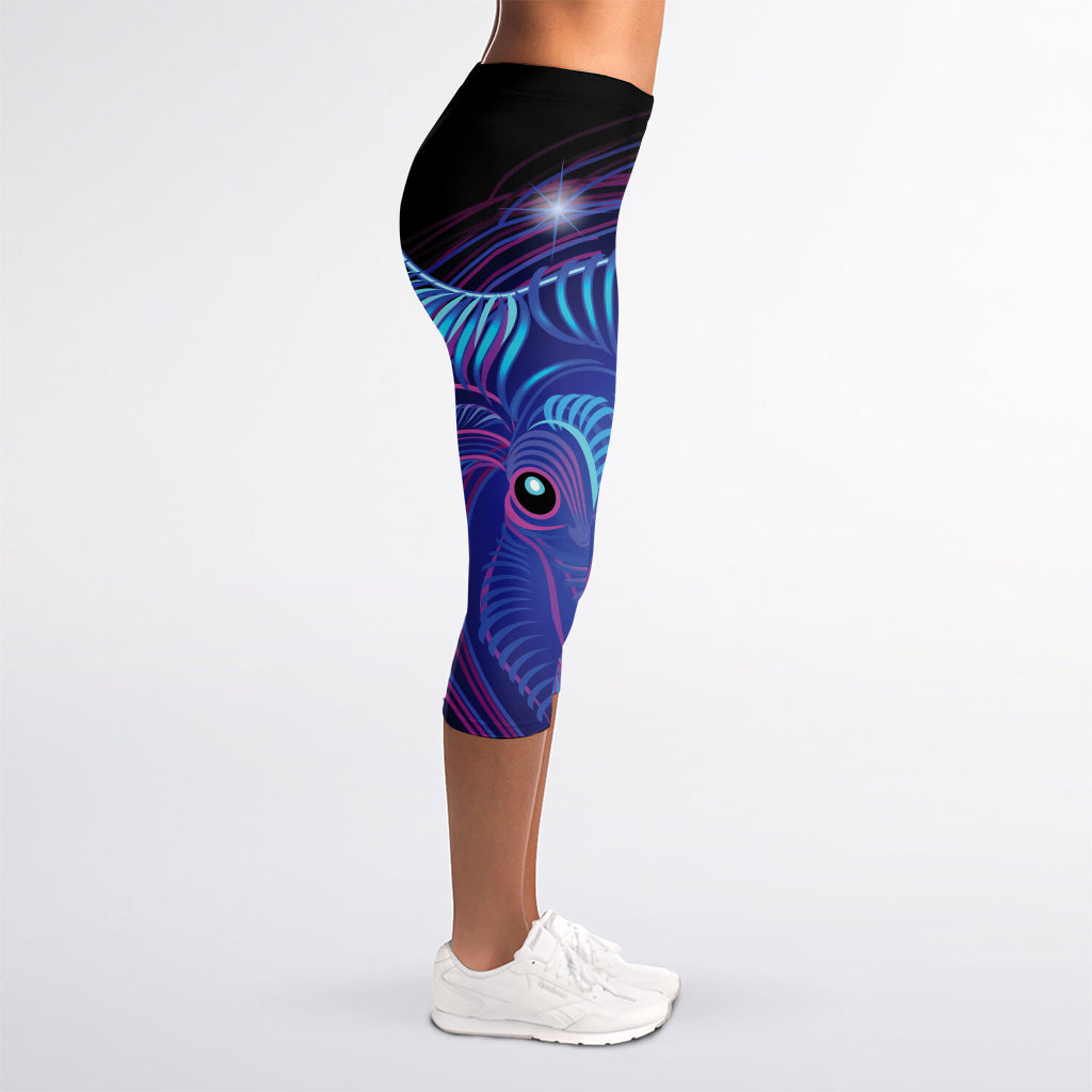 Dark Taurus Zodiac Sign Print Women's Capri Leggings
