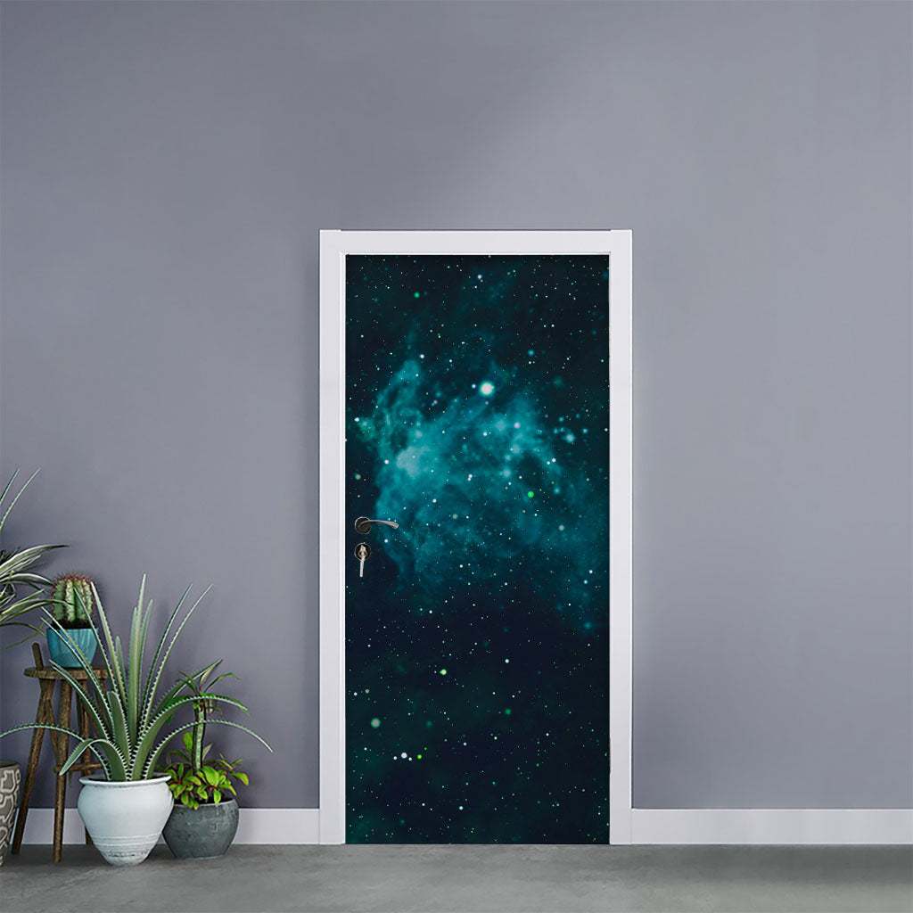 Dark Teal Galaxy Space Print Door Sticker