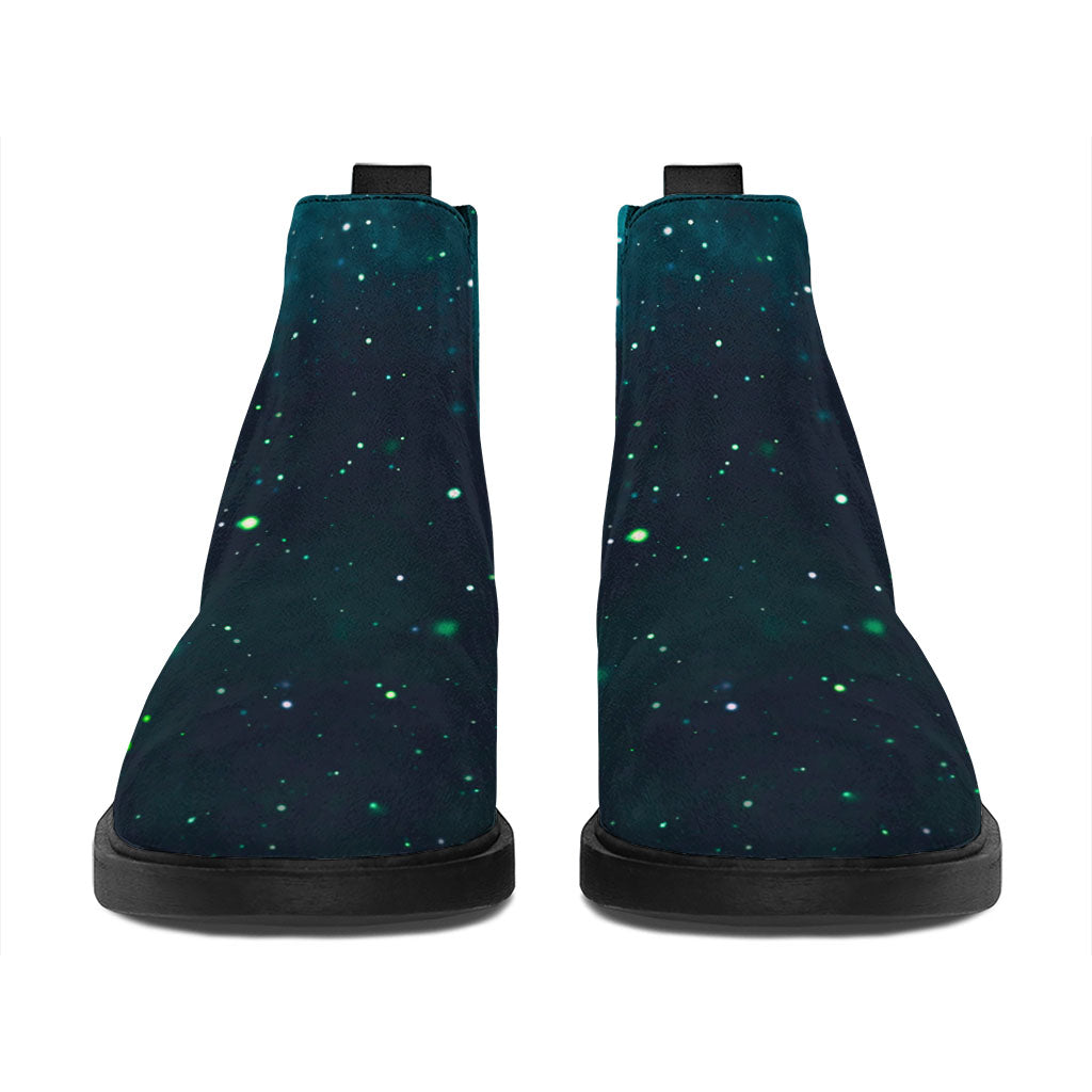 Dark Teal Galaxy Space Print Flat Ankle Boots
