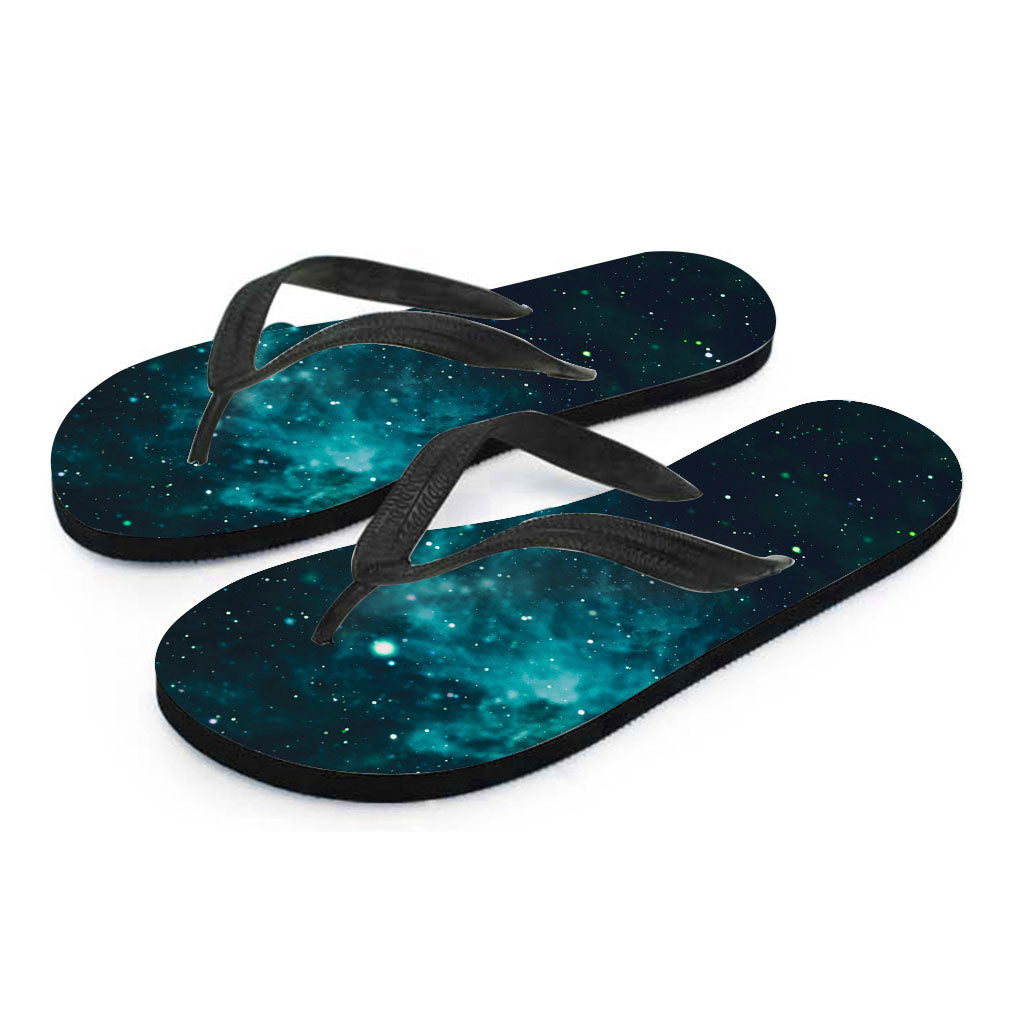 Dark Teal Galaxy Space Print Flip Flops