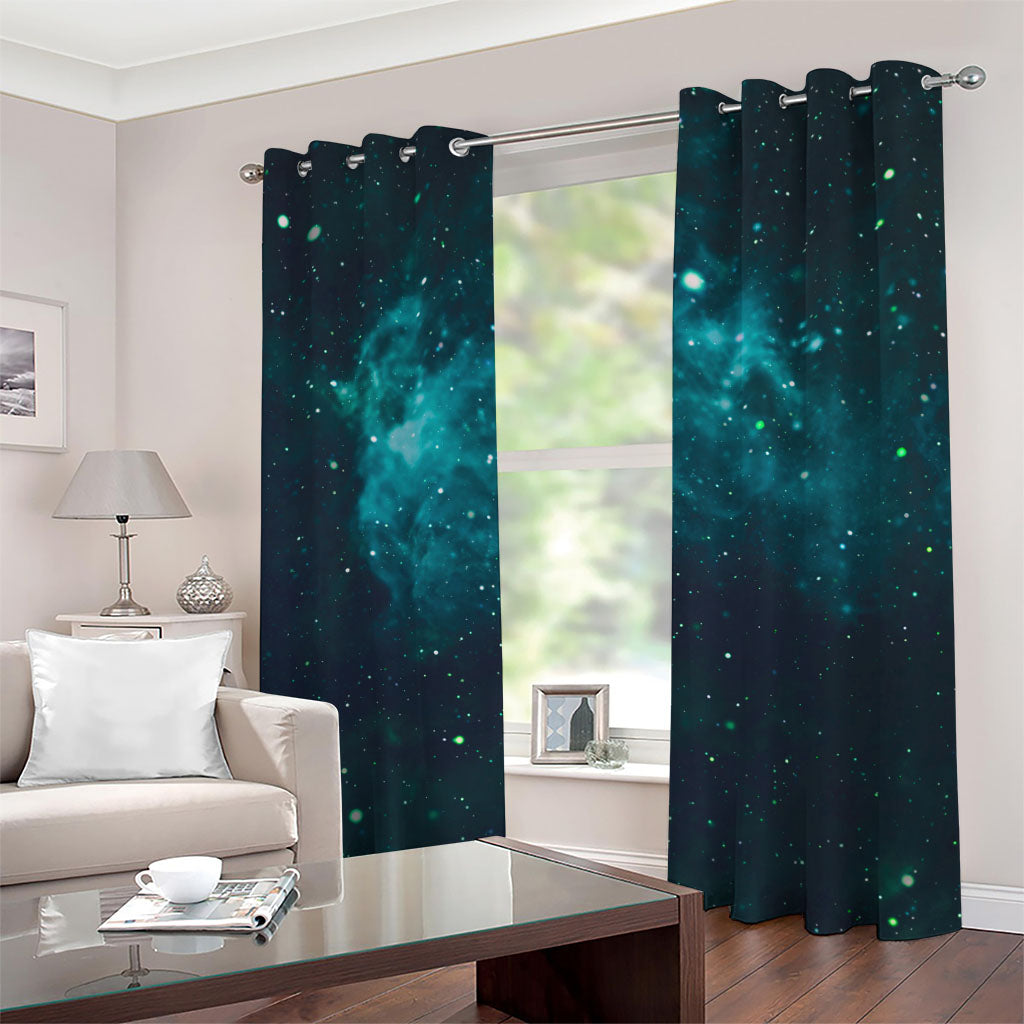 Dark Teal Galaxy Space Print Grommet Curtains