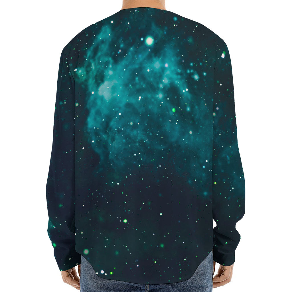 Dark Teal Galaxy Space Print Long Sleeve Baseball Jersey