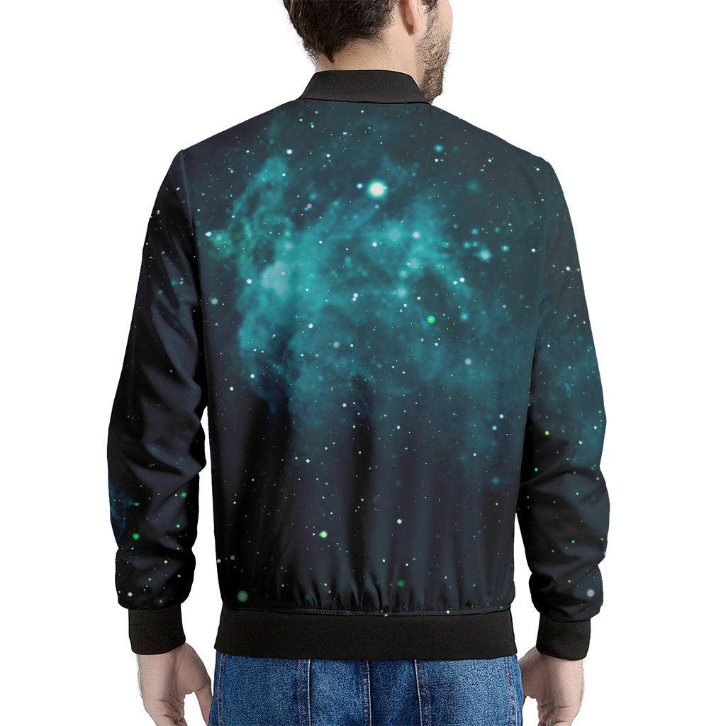 Dark Teal Galaxy Space Print Men's Bomber Jacket