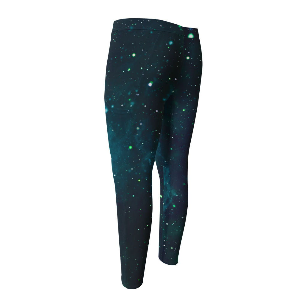 Dark Teal Galaxy Space Print Men's Compression Pants