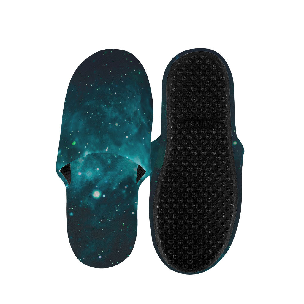 Dark Teal Galaxy Space Print Slippers