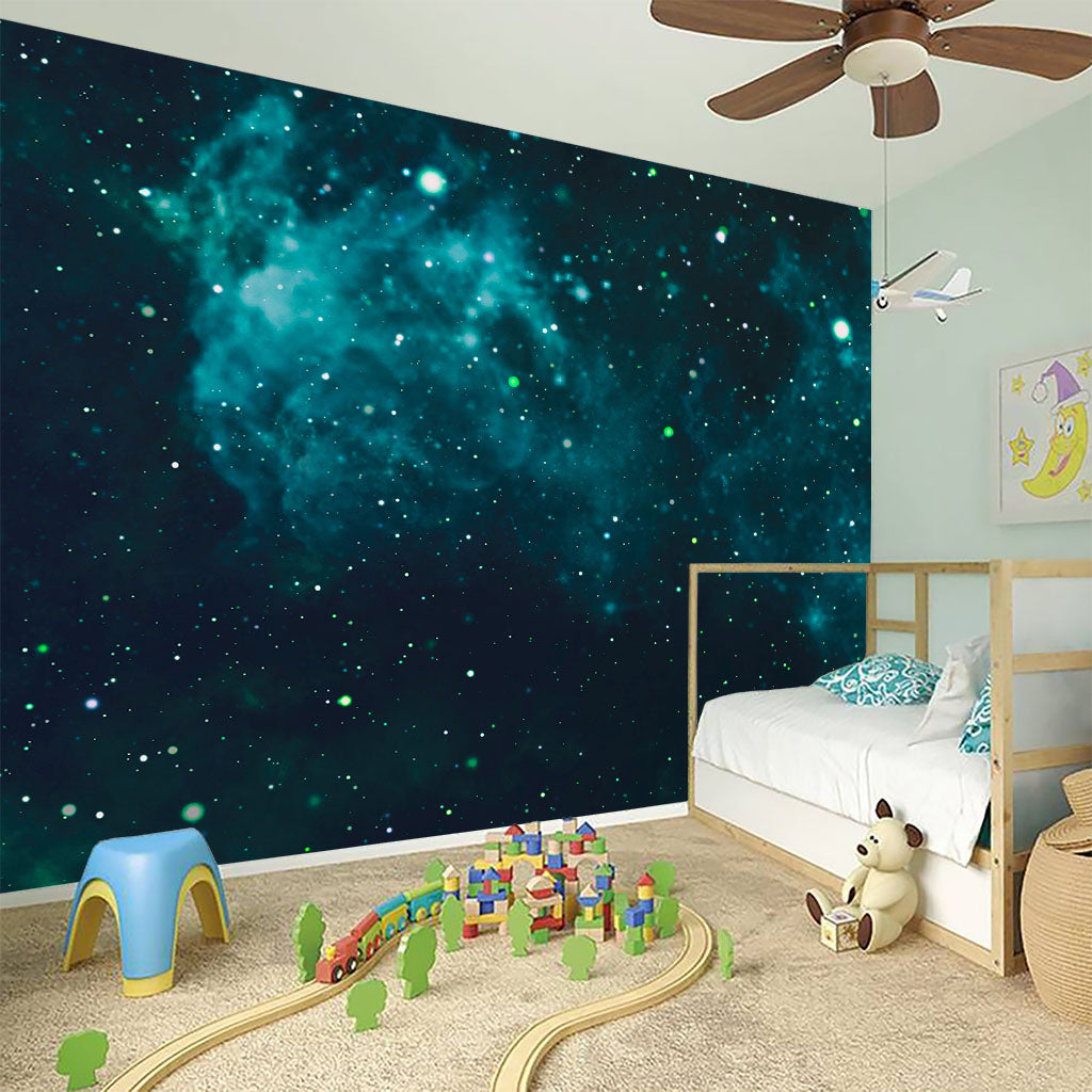 Dark Teal Galaxy Space Print Wall Sticker