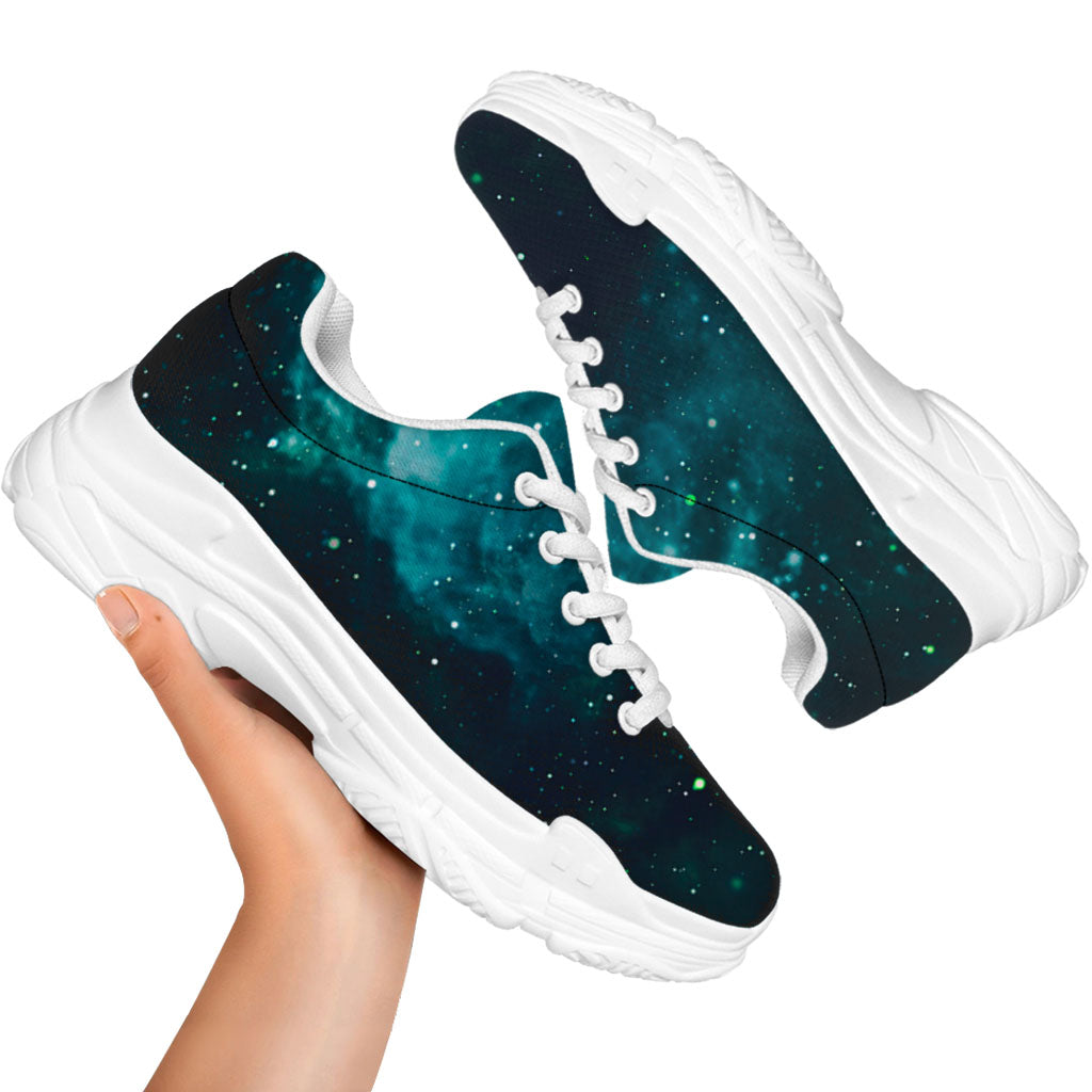 Dark Teal Galaxy Space Print White Chunky Shoes