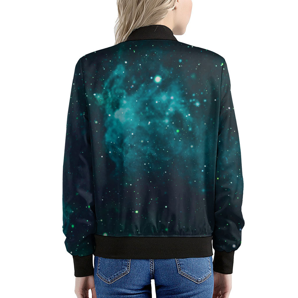 Dark Teal Galaxy Space Print Women's Bomber Jacket