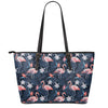 Dark Tropical Flamingo Pattern Print Leather Tote Bag