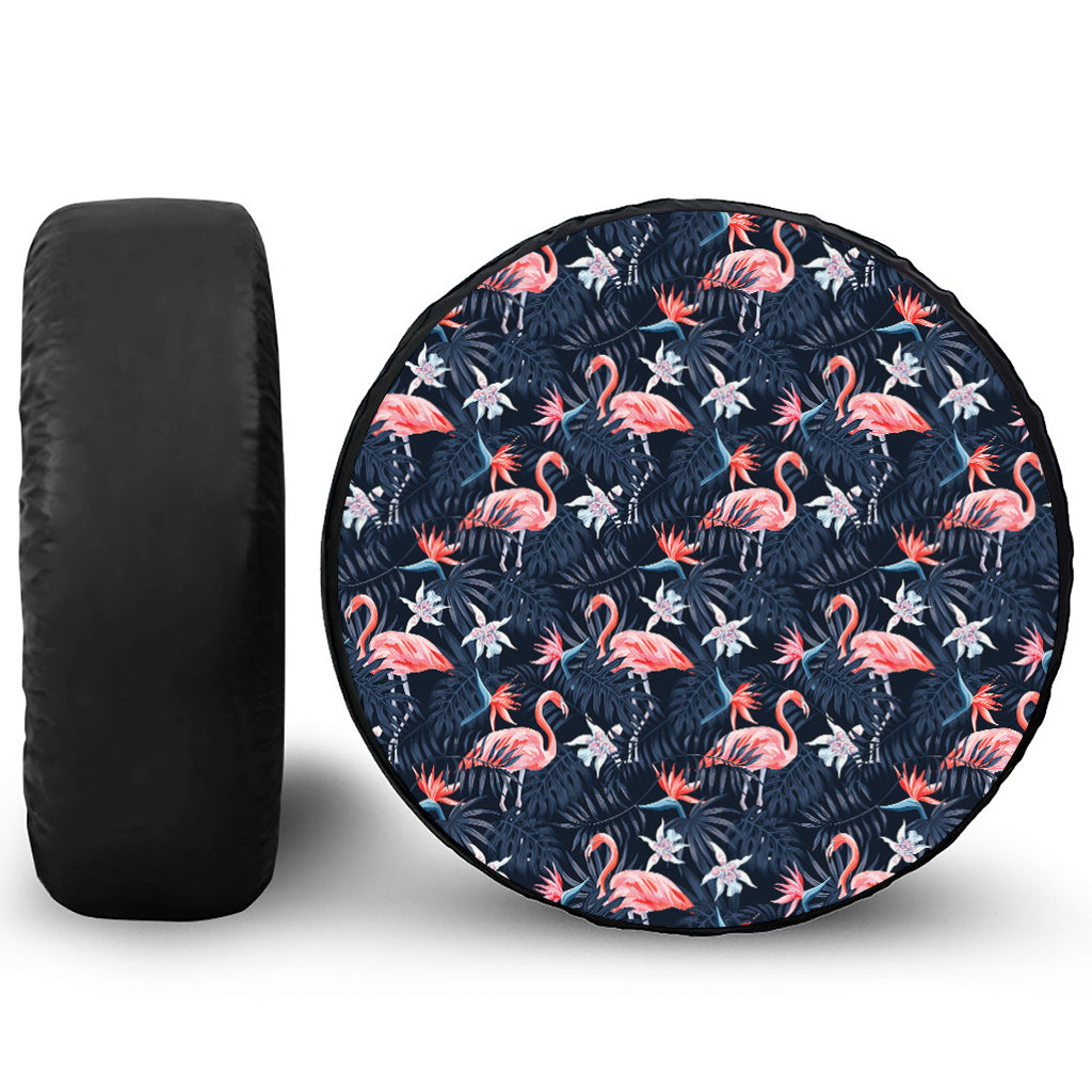 Dark Tropical Flamingo Pattern Print Tire Cover