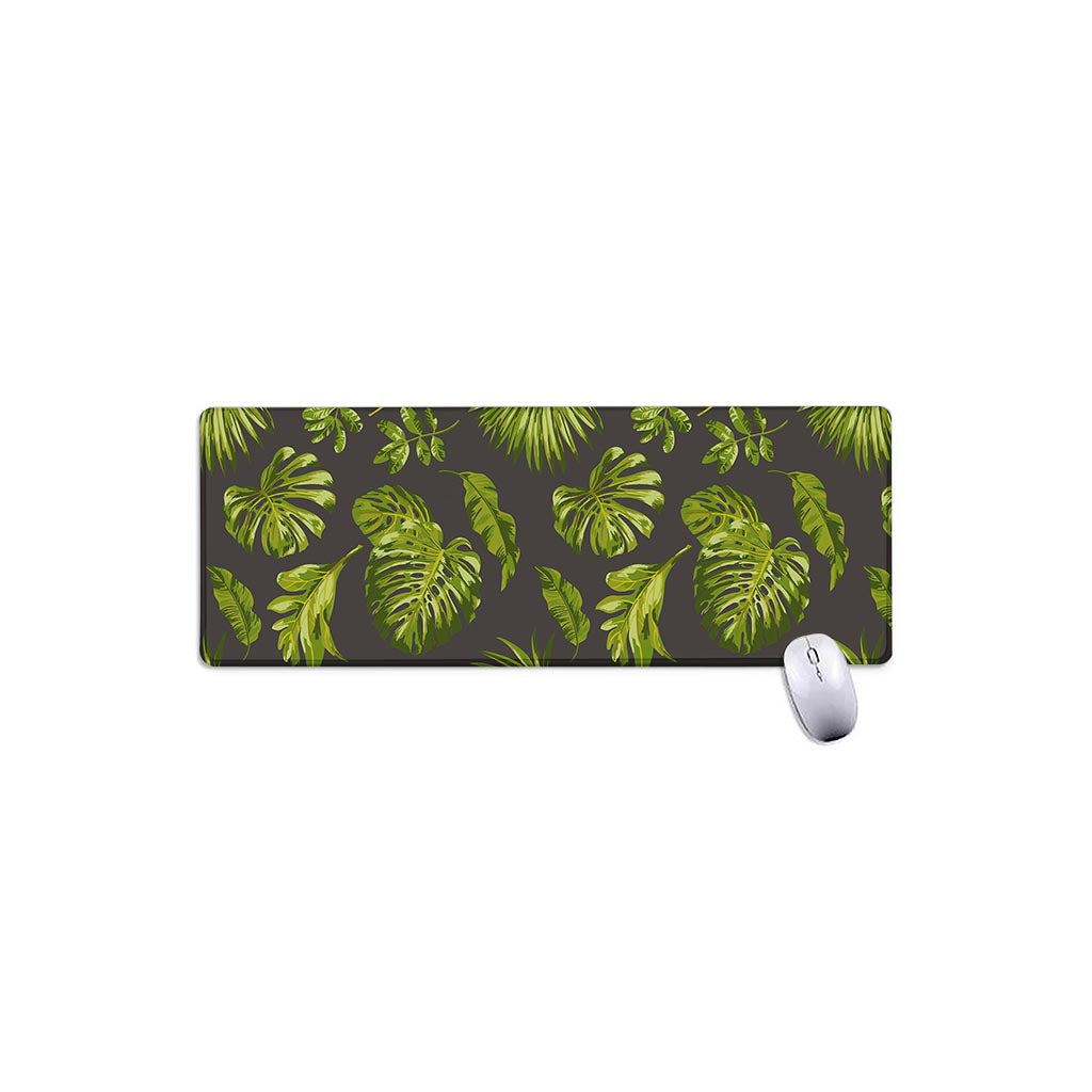 Dark Tropical Leaf Pattern Print Extended Mouse Pad