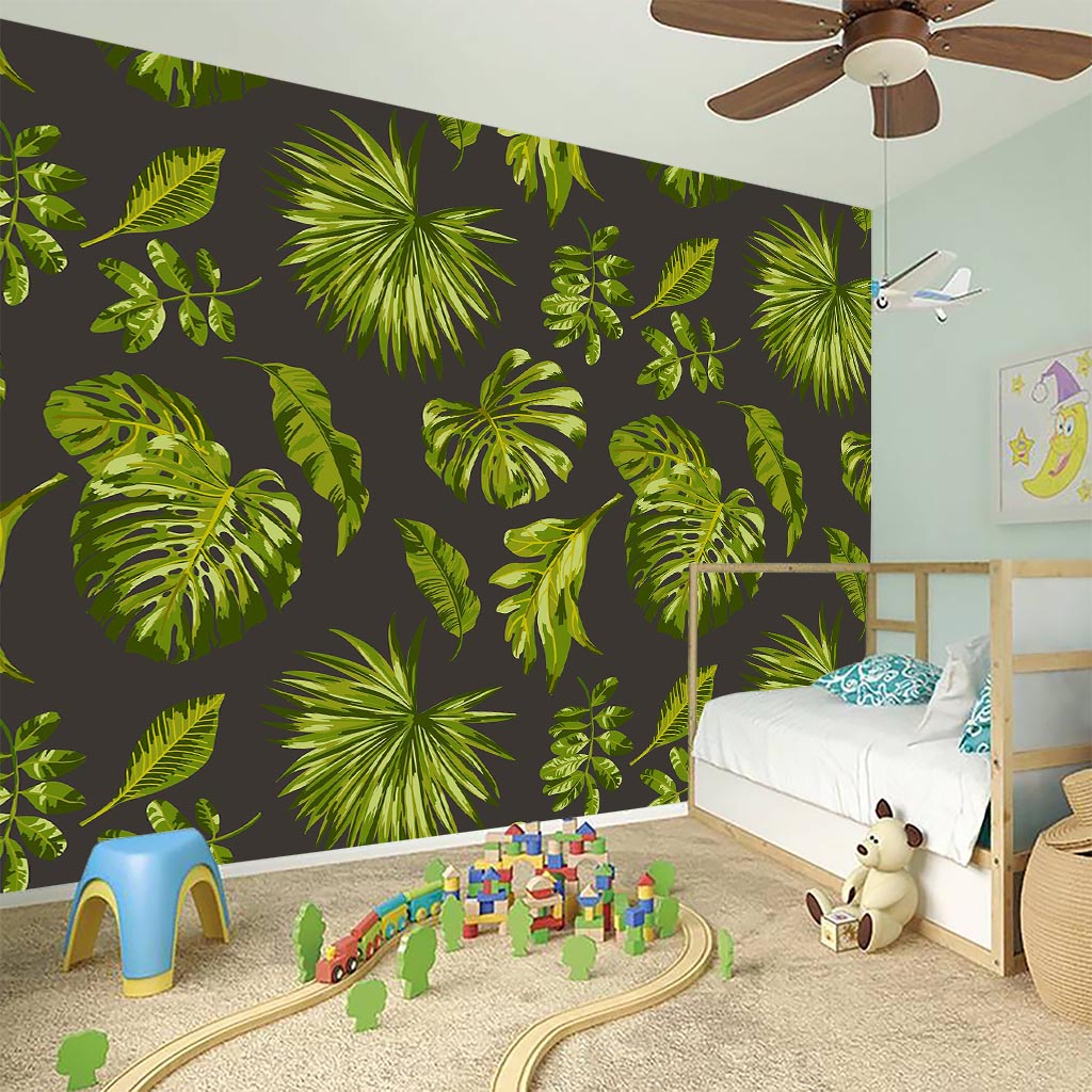 Dark Tropical Leaf Pattern Print Wall Sticker