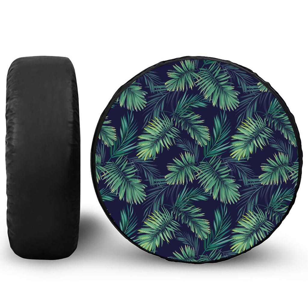 Dark Tropical Palm Leaf Pattern Print Leather Spare Tire Cover
