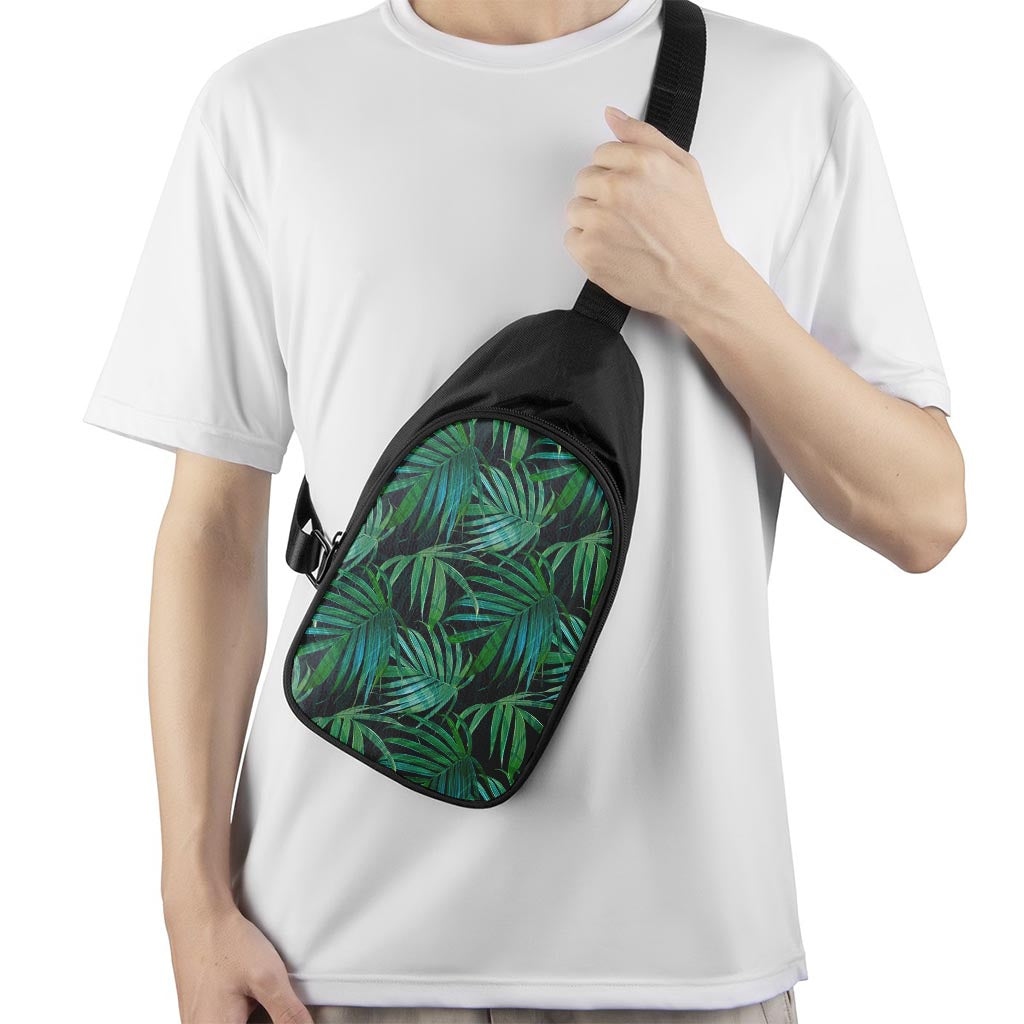 Dark Tropical Palm Leaves Pattern Print Chest Bag