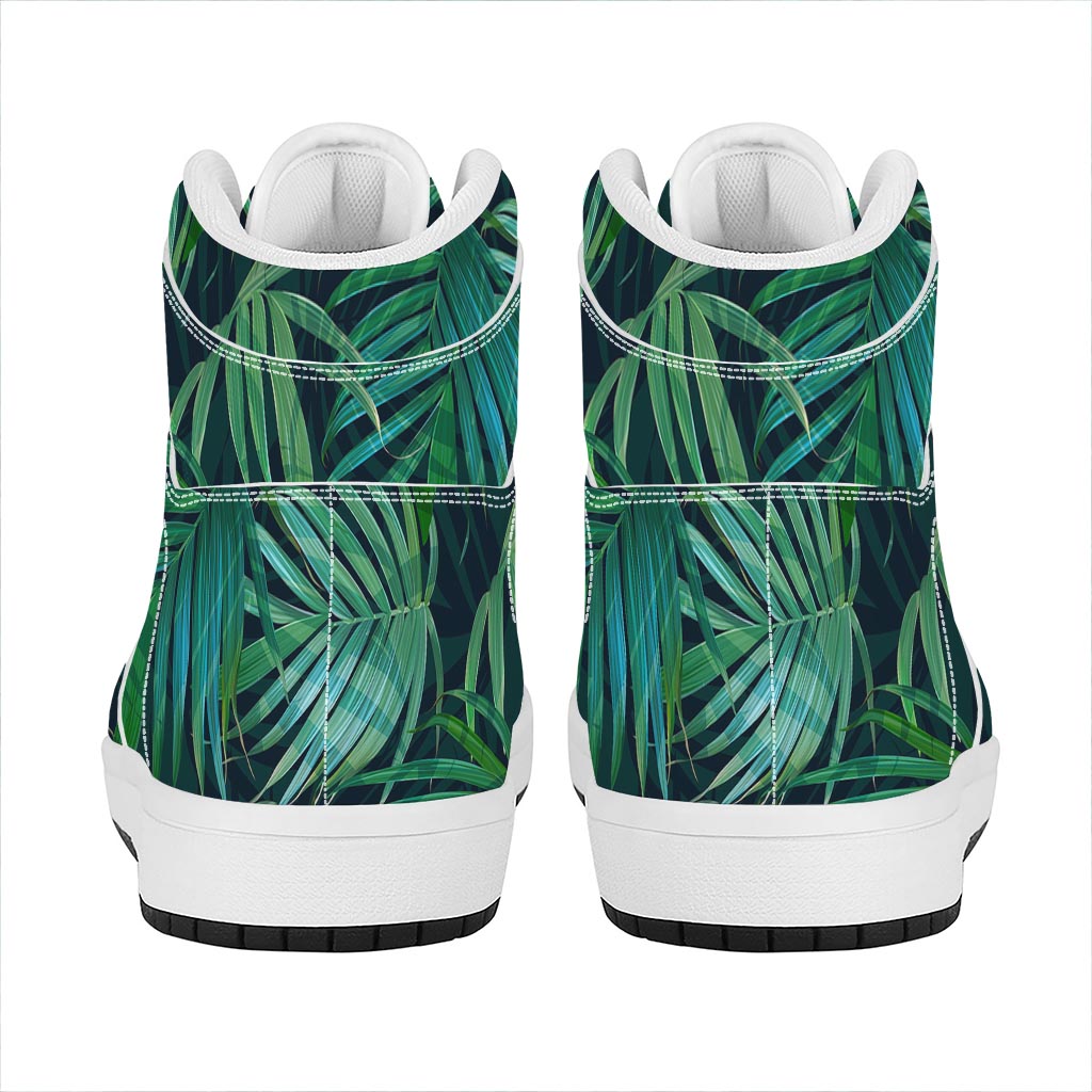 Dark Tropical Palm Leaves Pattern Print High Top Leather Sneakers