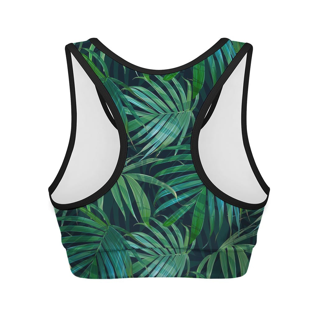 Dark Tropical Palm Leaves Pattern Print Women's Sports Bra