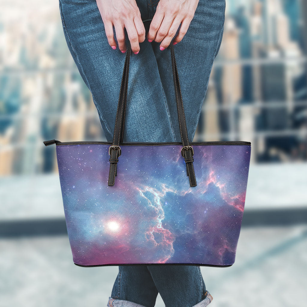 Dark Universe Galaxy Deep Space Print Leather Tote Bag
